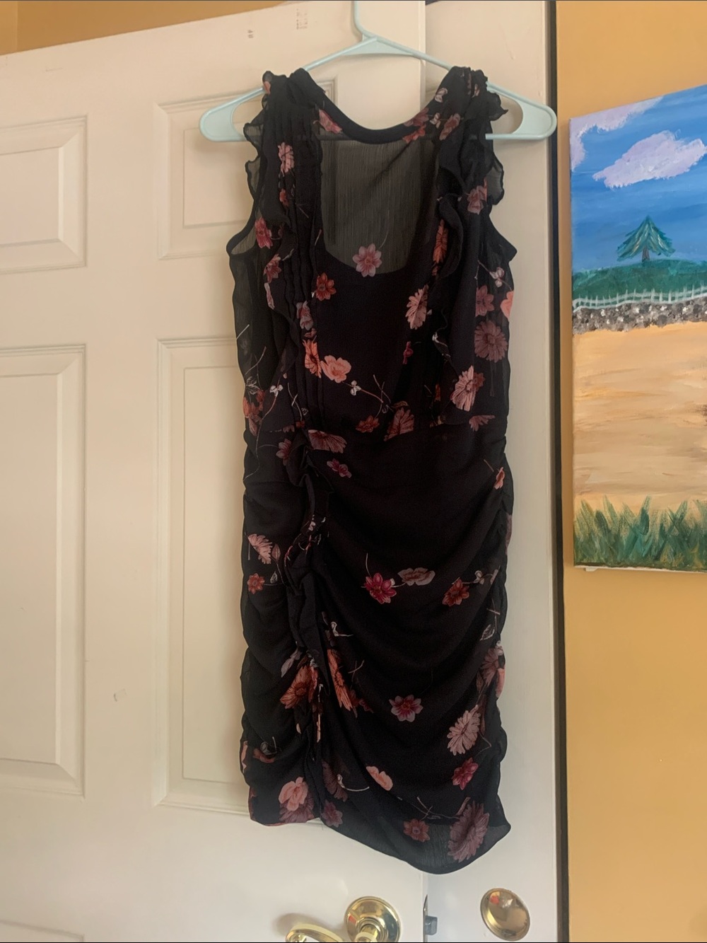 Express Black Midi Dress with Pink Floral Print